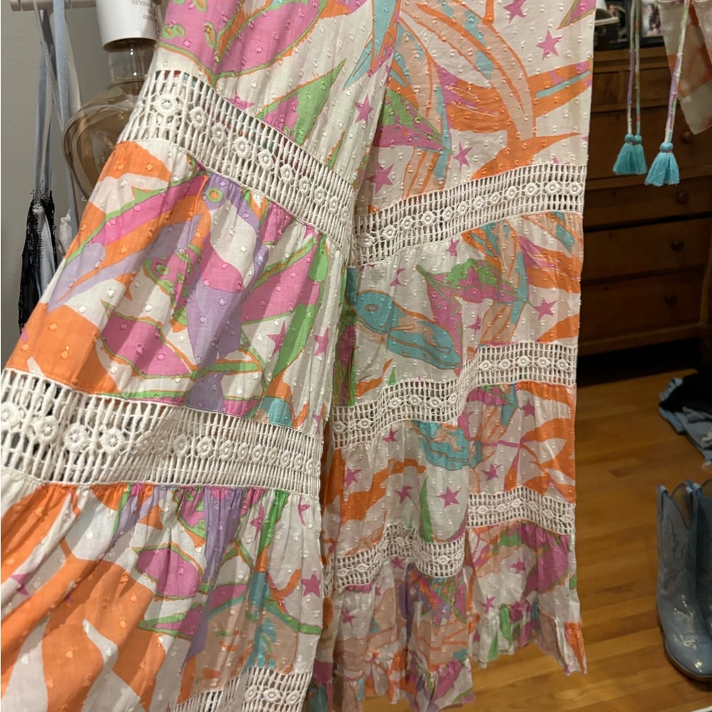 Colorful Bohemian Maxi Dress with Lace Details